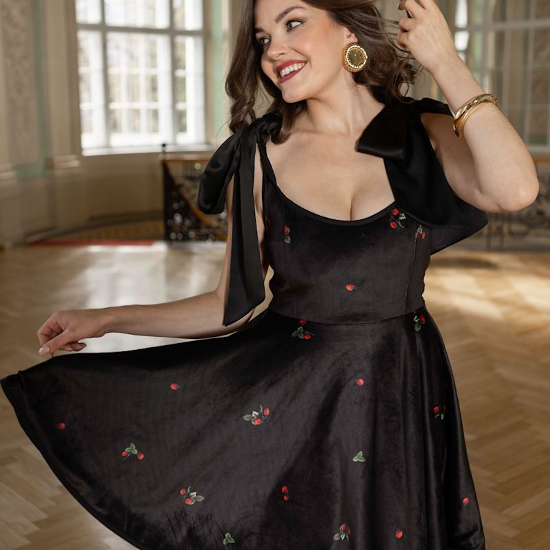 Thumbnail of Velvet Dress With Tie Straps: Berry Swing image