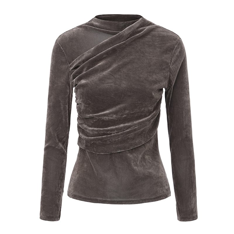 Thumbnail of Velvet Mesh Asymmetric Draped Top image