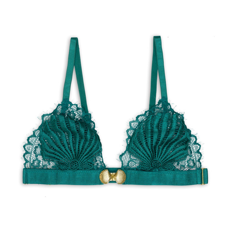 Thumbnail of Venus Green Lace Bralette With Shell Detail And Front Clasp image