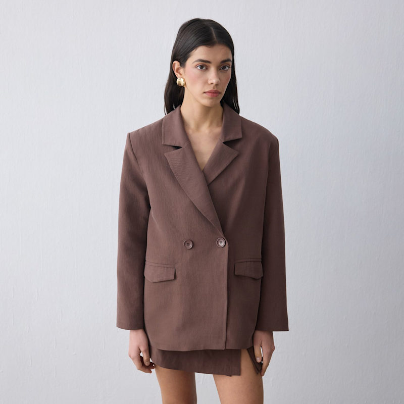 Thumbnail of Vera Oversize Jacket – Brown Striped image