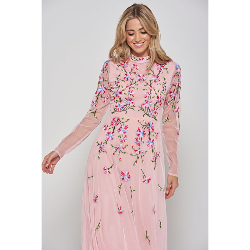 chinese dress ladies Long-Sleeve Tea-Length Party Dress with Floral Print– PromGirl