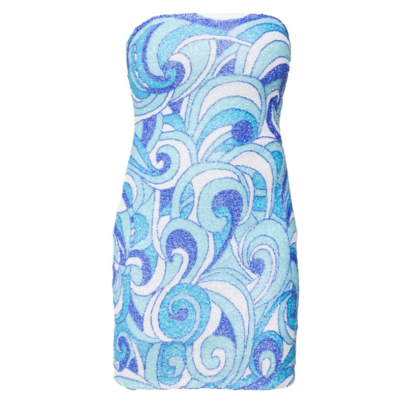 Thumbnail of Veronica Hand-Beaded Embellished Mini Dress- Blue/Green image