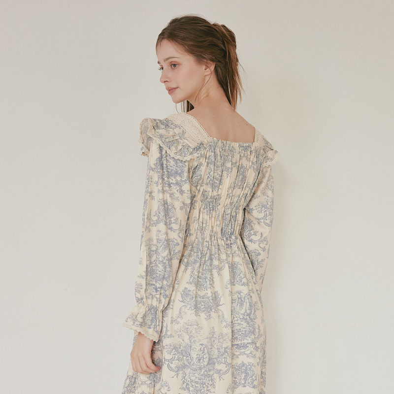 Thumbnail of Versailles Modal Cotton Square-Neck Nightdress – Blue image