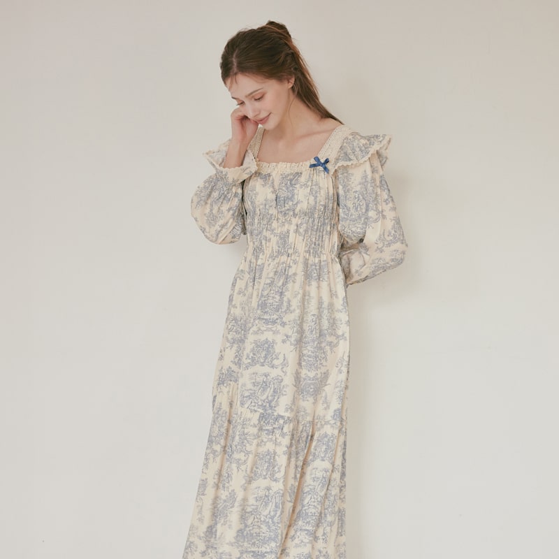 Thumbnail of Versailles Modal Cotton Square-Neck Nightdress – Blue image