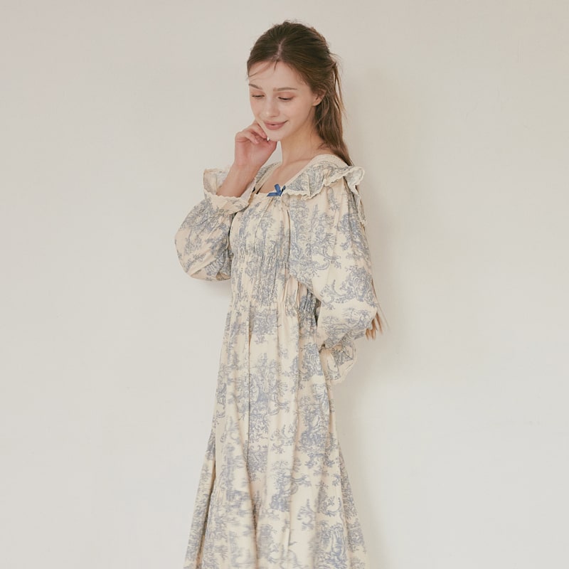 Thumbnail of Versailles Modal Cotton Square-Neck Nightdress – Blue image