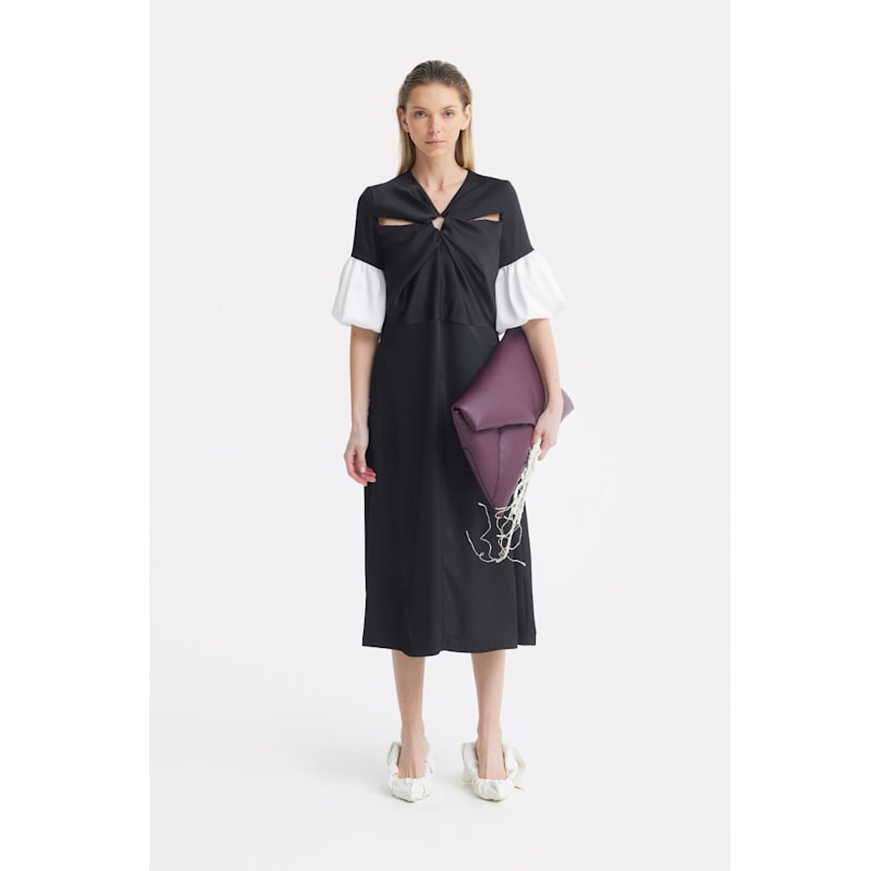 Thumbnail of Versatile Chic Work Dress With Puff Sleeves - Black image