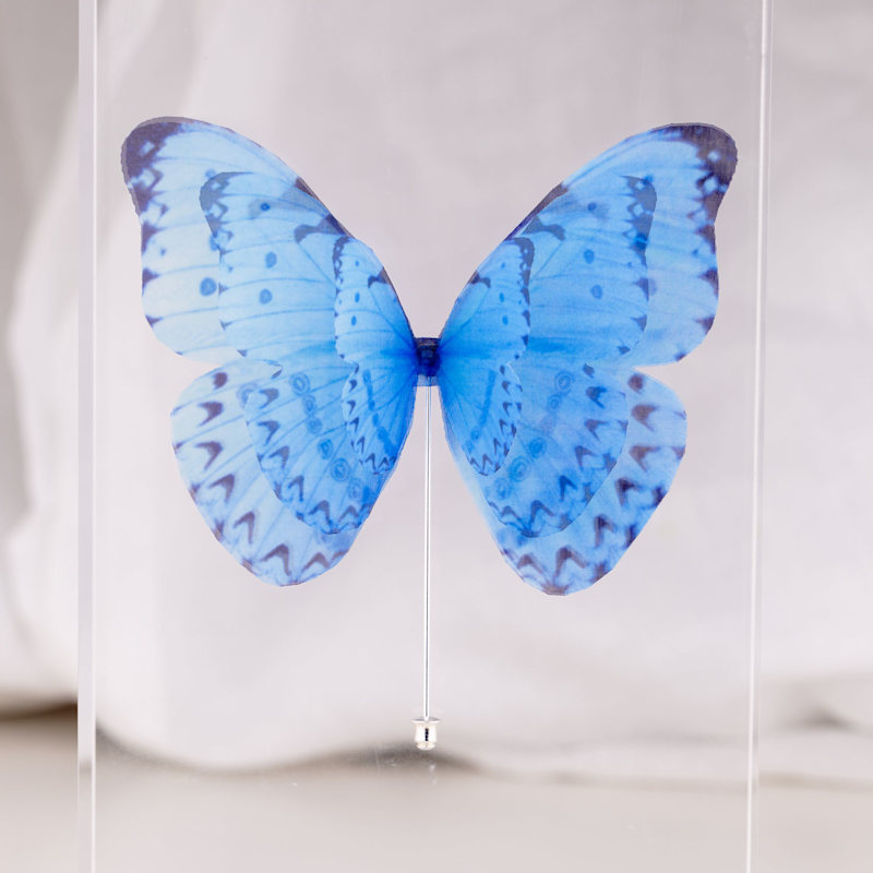 Thumbnail of Versatile Large Blue Silk Butterfly Brooch Pin With Silver Pin image