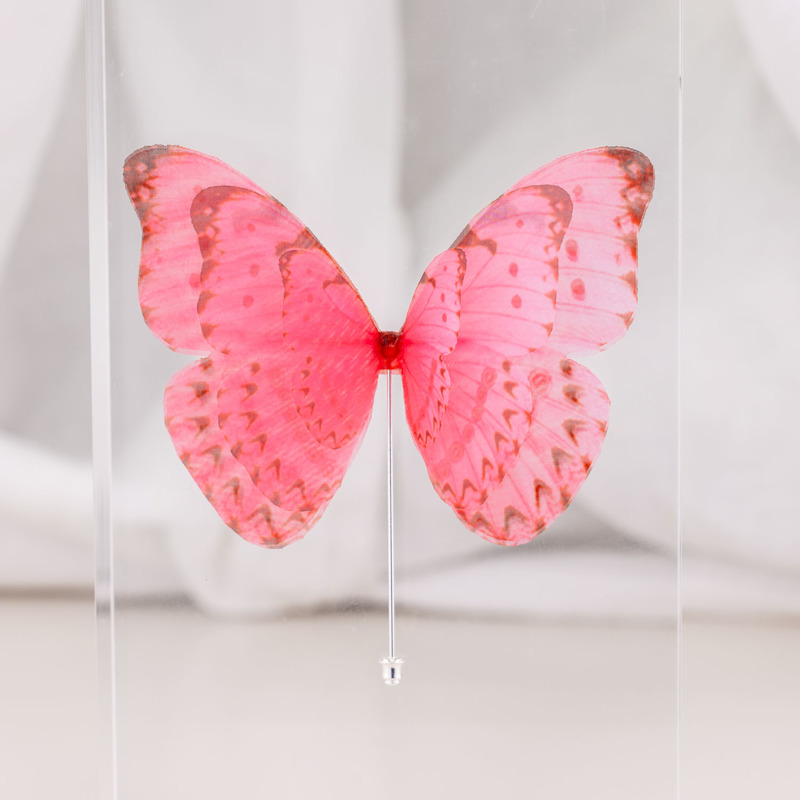Thumbnail of Versatile Large Pink Silk Butterfly Brooch Pin With Silver Pin image