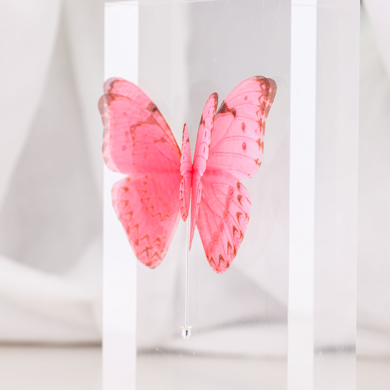 Thumbnail of Versatile Large Pink Silk Butterfly Brooch Pin With Silver Pin image