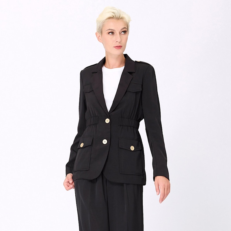 Thumbnail of Safari Blazer With Gathered Waist - Black image