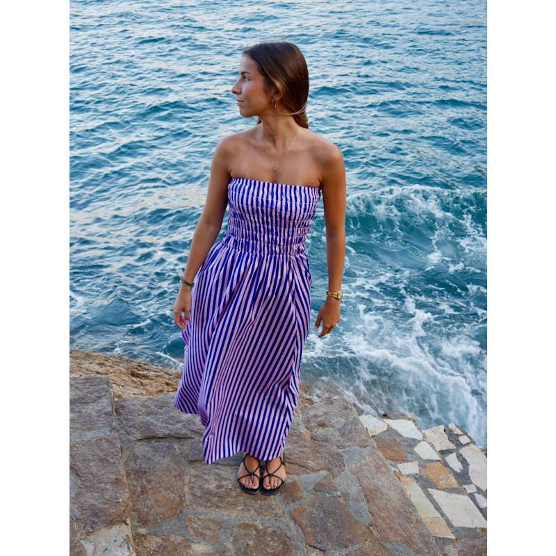 pink and blue striped dress Selena Pink Striped Maxi Dress XS