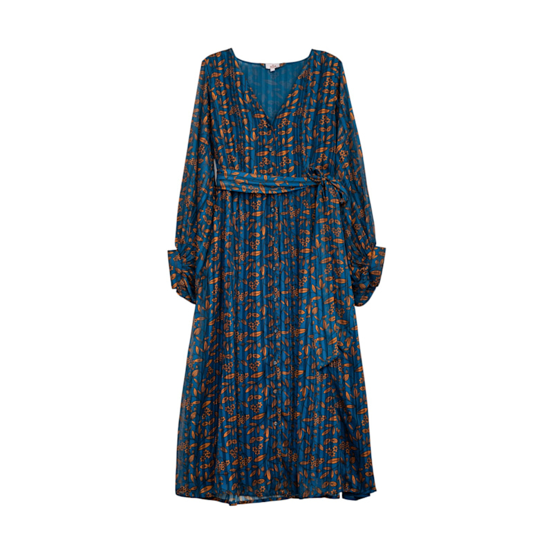 Thumbnail of Blue Midi Dress With Orange Details image