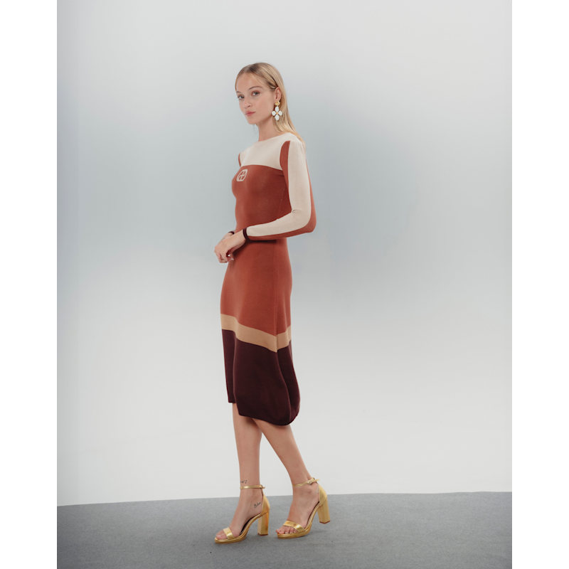 knee length dresses for ladies Something To Say Orange Colorblock Midi Dress – Shop the Mint main image 1