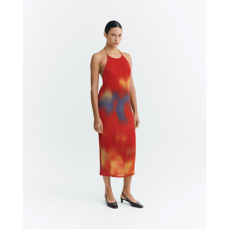 Thumbnail of Pleated Midi Dress Red Flowers Miriam image