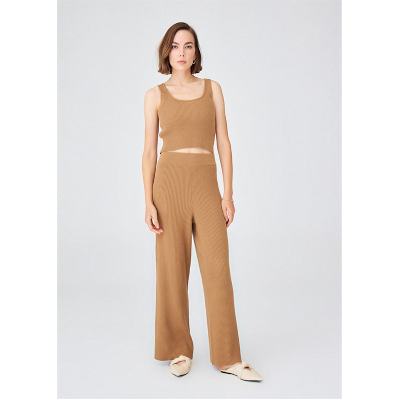 Thumbnail of Cashmere Blend Crop Fit Ribbed Knitwear Singlet - Camel image