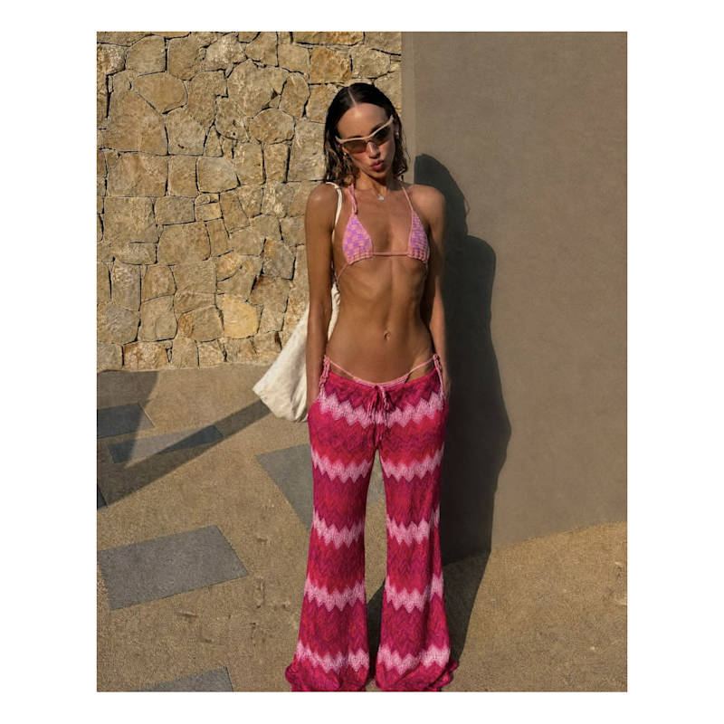 Thumbnail of Vibrant Pink Macrame Flared Pants With Adjustable Drawstring Waist - Special Capsule "Self.Readytowear image