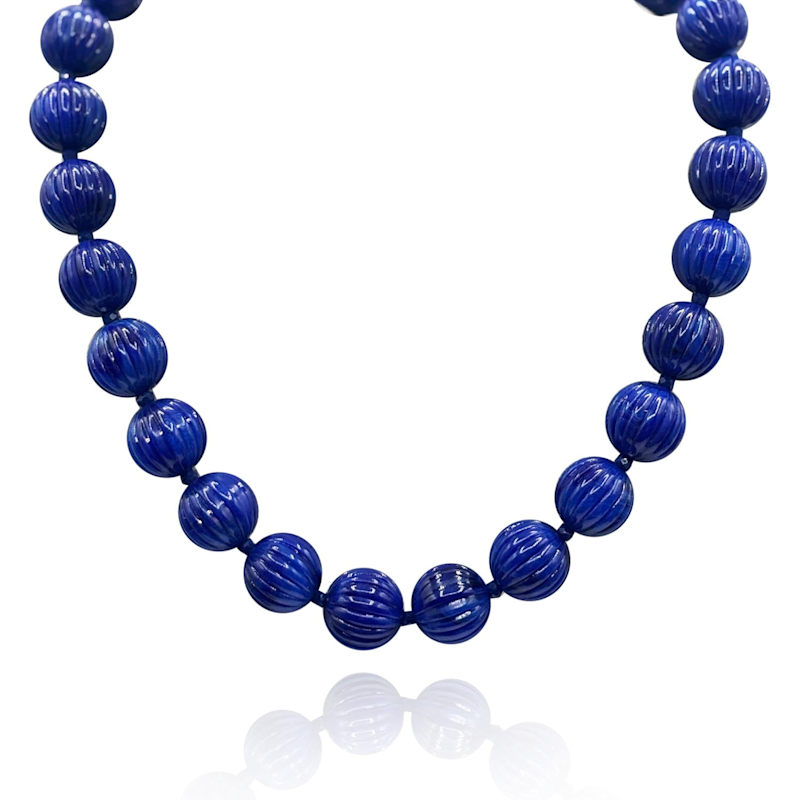 Thumbnail of Vicenza Sapphire Carved Sixteen Inches Melon Bead Necklace image