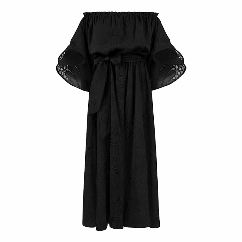 Victoria Wavy Sleeves Ankle Length Resort Dress-Black | LILAMIE | Wolf &  Badger