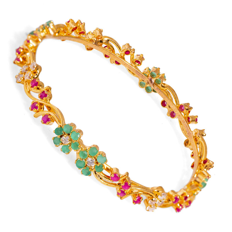 Thumbnail of Victorian Floral Emerald & Ruby Gemstone Bangle Bracelet - Multicolor image