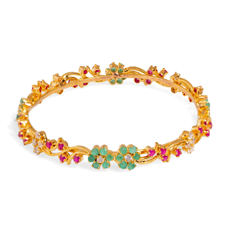 Thumbnail of Victorian Floral Emerald & Ruby Gemstone Bangle Bracelet - Multicolor image
