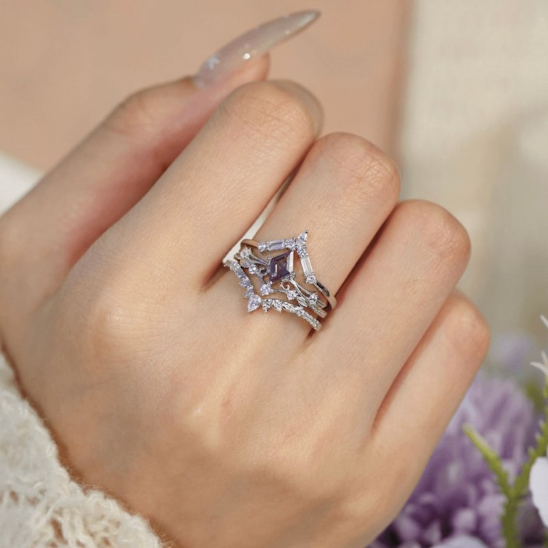 Thumbnail of Victorian Lace Alexandrite Ring White Gold Vermeil© image