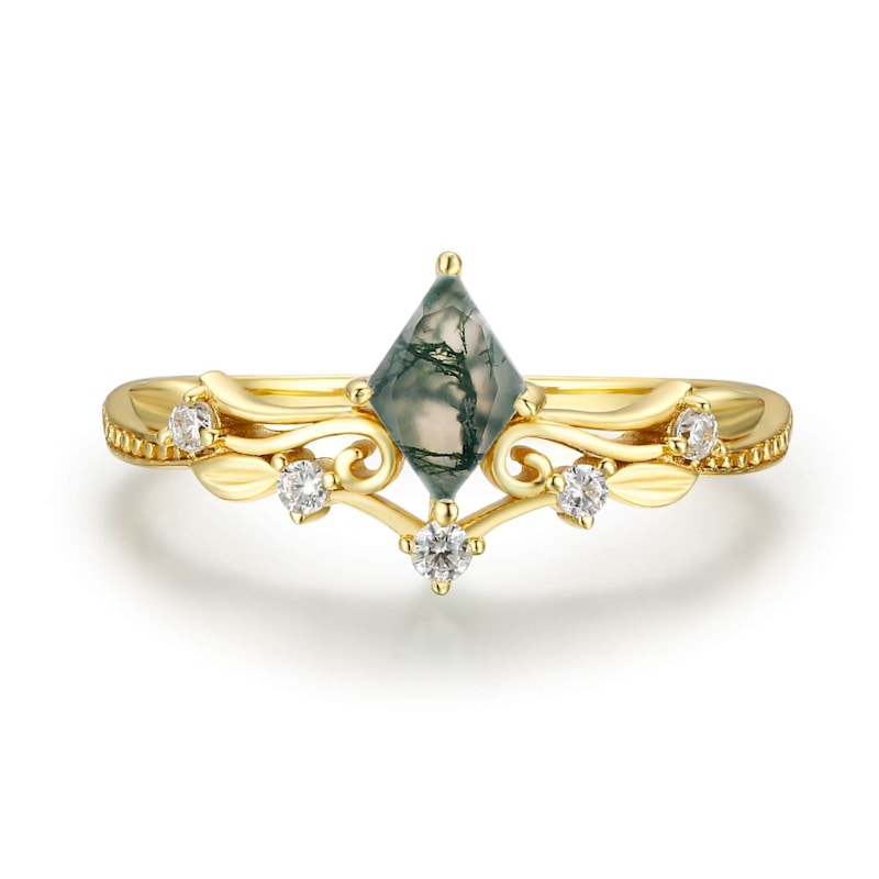 Thumbnail of Victorian Lace Moss Agate Ring Solid Yellow Gold© image
