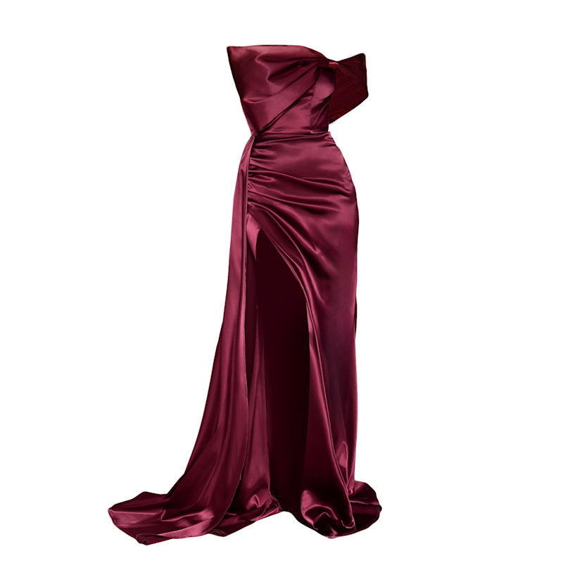 Vienna Statement Bow Gown With Sash- Merlot | Moda Glam | Wolf & Badger