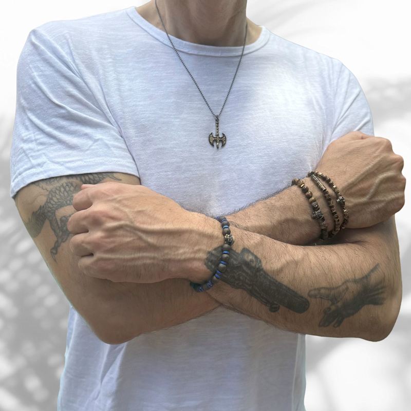 Thumbnail of Viking Axe Men Sterling Silver & Gold Pendant Chain Necklace - Gold image