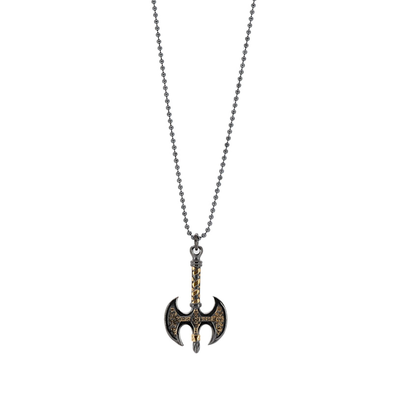 Thumbnail of Viking Axe Men Sterling Silver & Gold Pendant Chain Necklace - Gold image