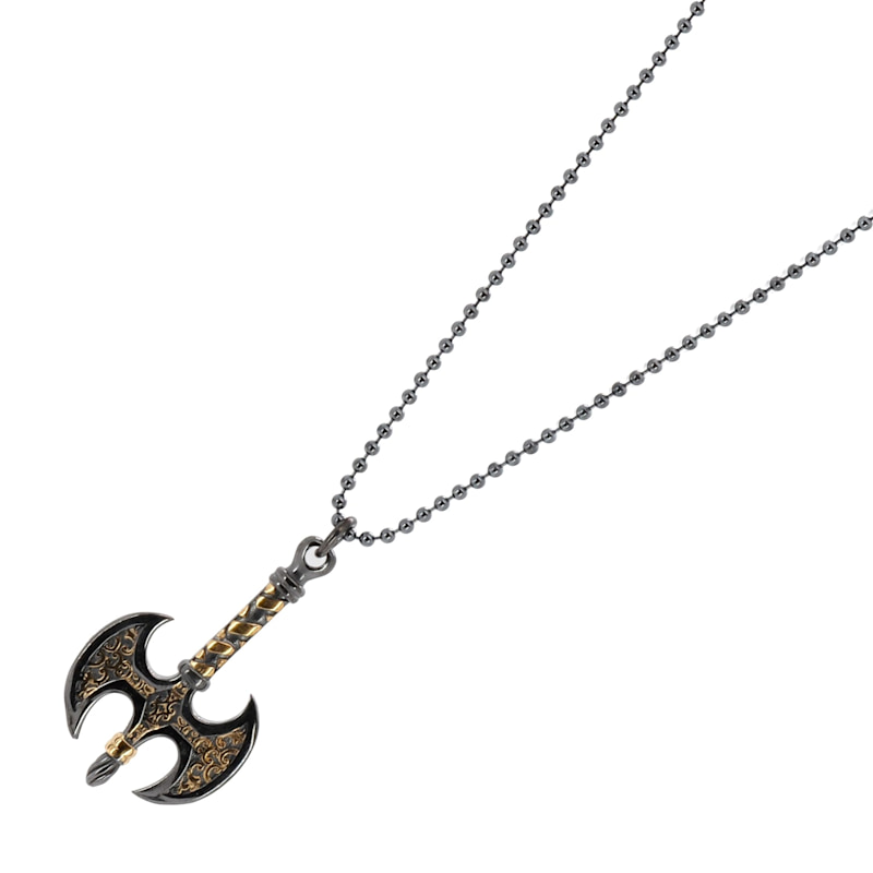 Thumbnail of Viking Axe Men Sterling Silver & Gold Pendant Chain Necklace - Gold image