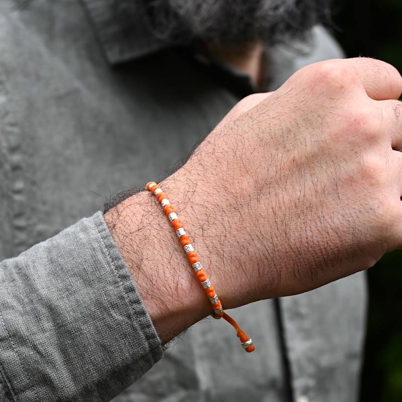 Thumbnail of Viking Bracelet For Men - Yule Handmade Of Vegan Orange Rope And Silver image