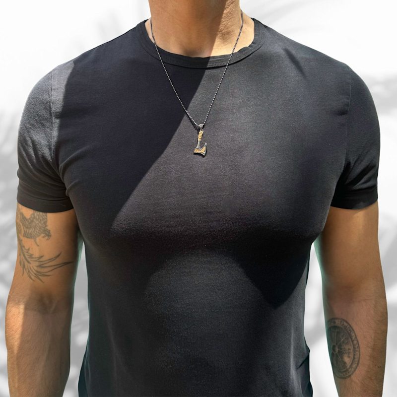 Thumbnail of Viking Warrior Axe Men Sterling Silver & Gold Pendant Chain Necklace - Gold image
