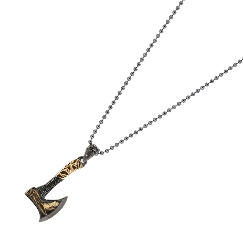 Thumbnail of Viking Warrior Axe Men Sterling Silver & Gold Pendant Chain Necklace - Gold image