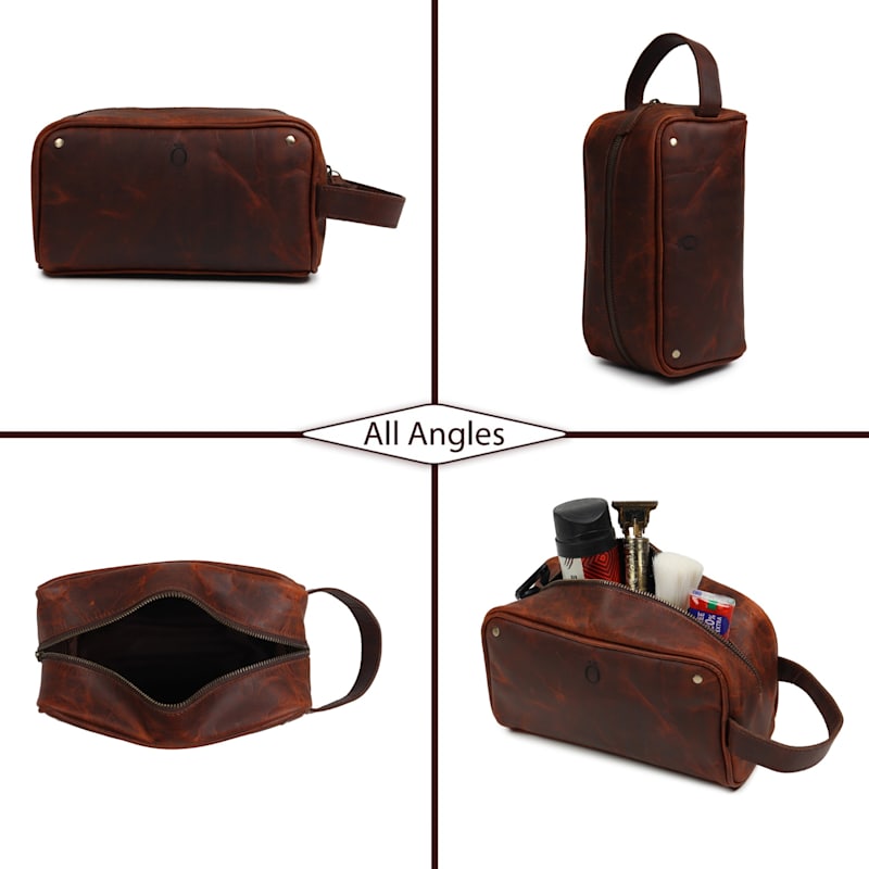 Thumbnail of Brown Leather Cosmetic Bag Dopp Kit image