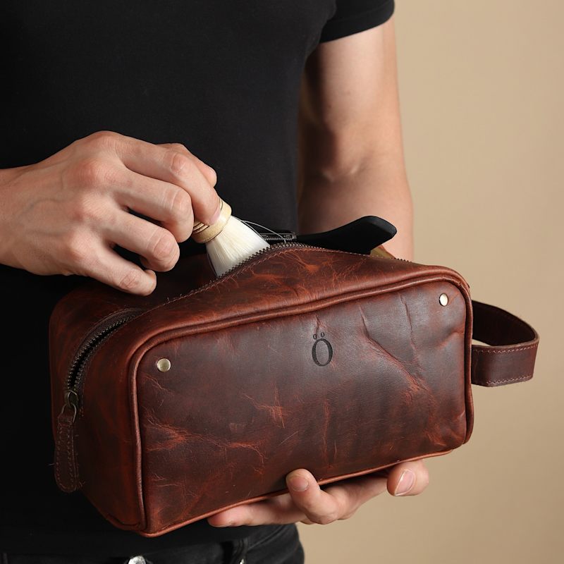 Thumbnail of Brown Leather Cosmetic Bag Dopp Kit image
