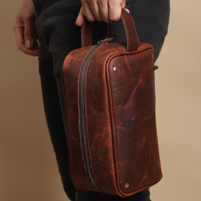 Thumbnail of Brown Leather Cosmetic Bag Dopp Kit image