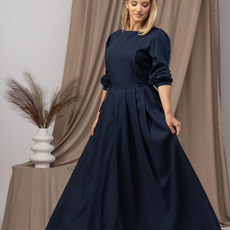 Nikka Place Vintage Inspired Linen Blend Maxi Dress - Blue