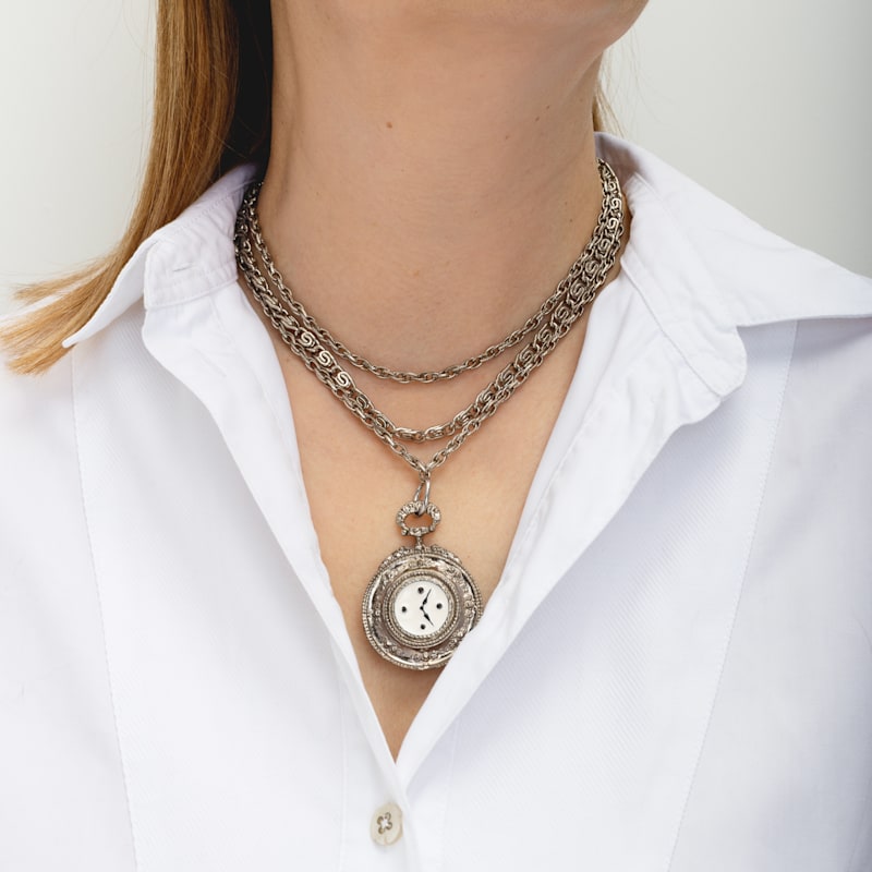 Thumbnail of Vintage Silver Timeless Clock Necklace image
