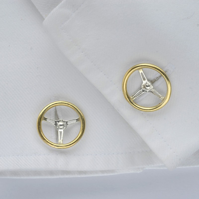 Thumbnail of Vintage Steering Wheel Cufflinks Eighteen Carat Gold On Sterling Silver image