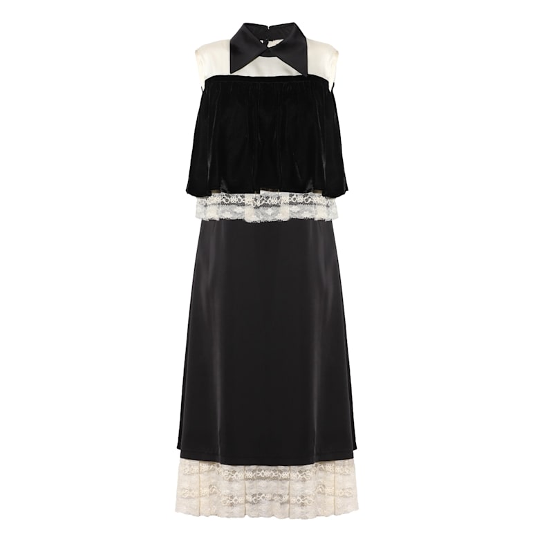 Thumbnail of Vintage Straight Midi Dress With Layered Bodice Black image