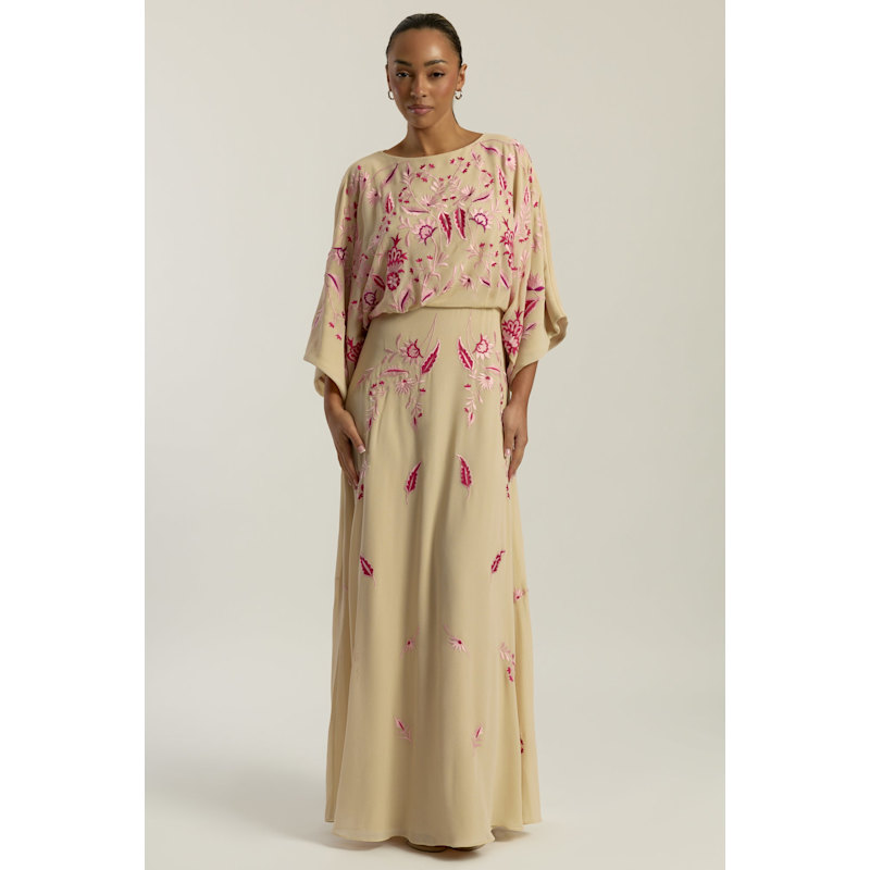 Thumbnail of Viola Nude Embroidered Maxi Dress image