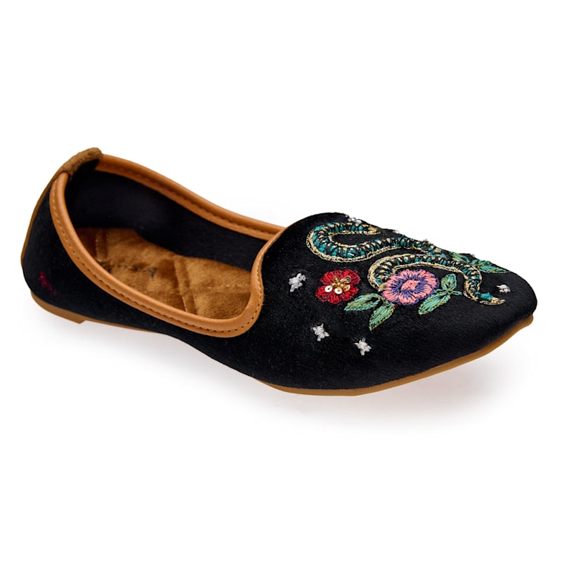 Thumbnail of Viper Velvet Moccasins - Handmade Serpent Embroidered Velvet Loafers By Fuchsia Shoes - Black image