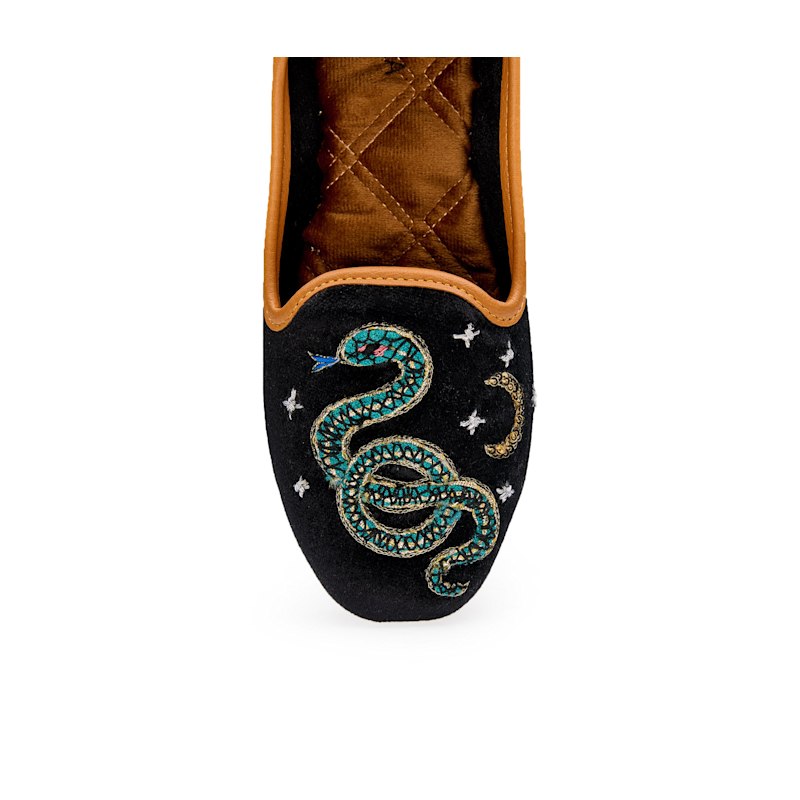 Thumbnail of Viper Velvet Moccasins - Handmade Serpent Embroidered Velvet Loafers By Fuchsia Shoes - Black image