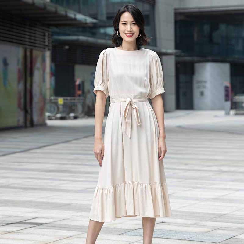 Smart and Joy Viscose Blouse-Dress with Ruffle Hem - White