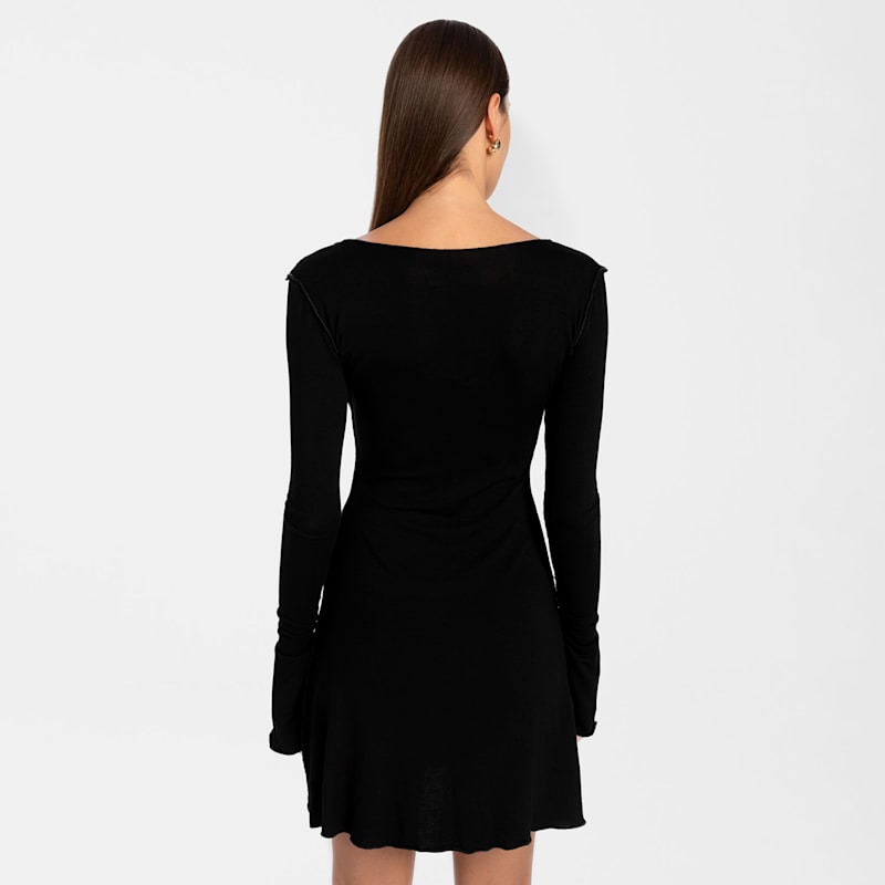 Thumbnail of Viscose Dress With Neckline And Decorative Details – Chloe Black image