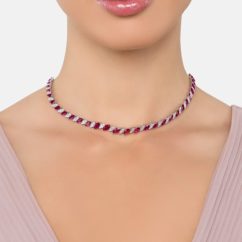 Thumbnail of Viscountess Statement Tennis Necklace Ruby Silver image