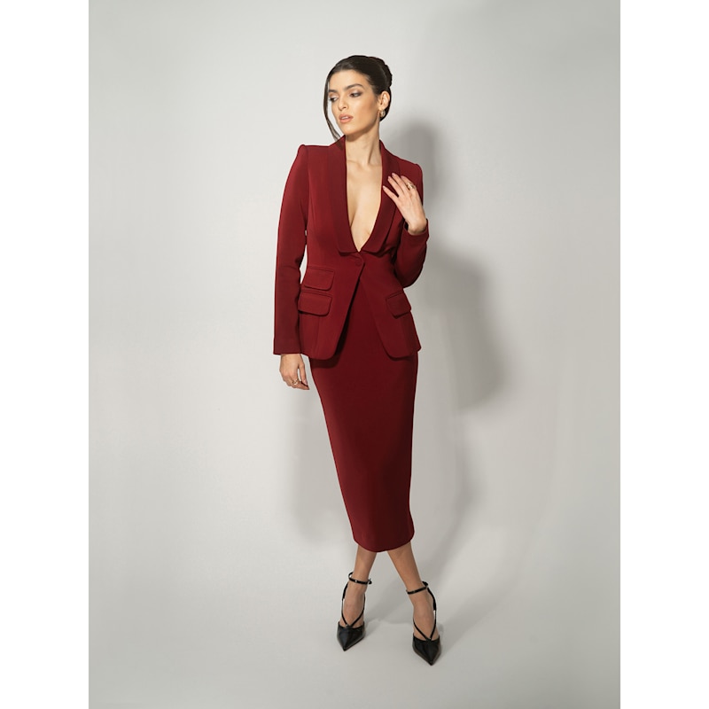 Vision Tailored Blazer Skirt Suit Burgundy Tia Dorraine