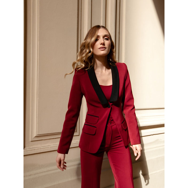 Thumbnail of Vision Tailored Blazer & Trousers Suit, Burgundy & Black image