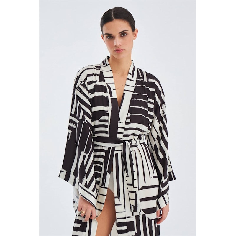 Thumbnail of Hanita Geometric Patterned Satin Kimono - Multicolour image