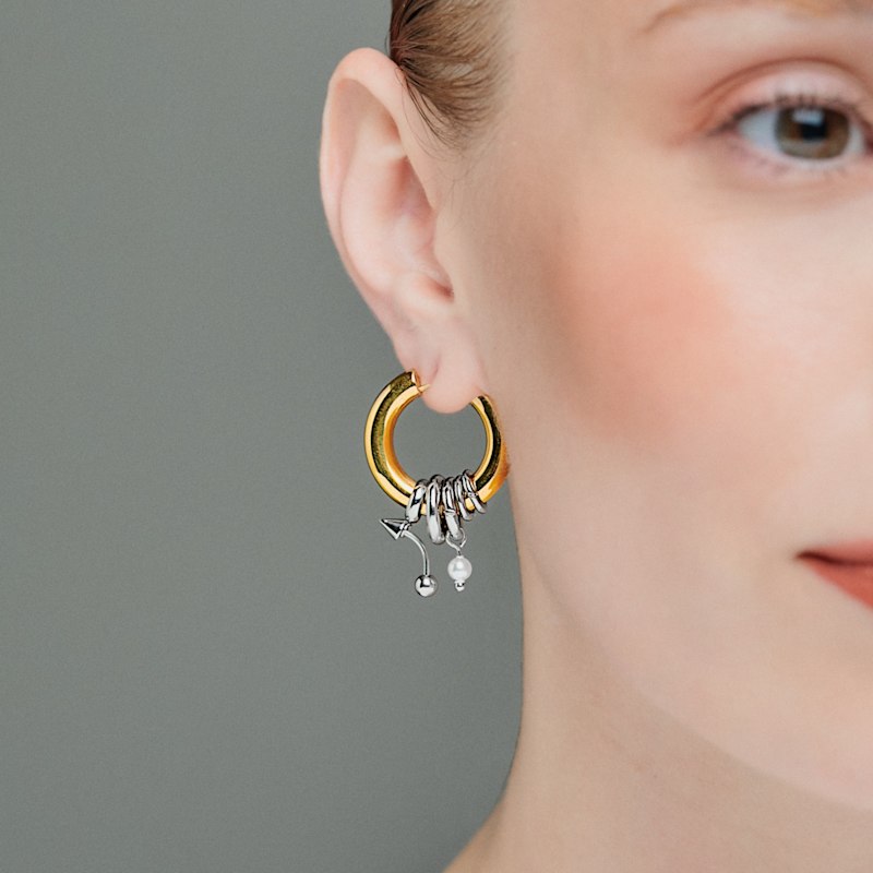 Thumbnail of Voltage Earrings – Stainless Steel & Shell Pearl image